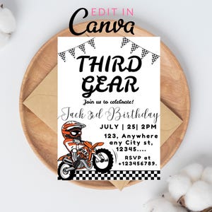 Editable Third Gear Birthday Invitation, Boy 3rd Birthday Party Invite, Dirt Bike Birthday Invite, Racing Birthday Invitation, Boy Birthday