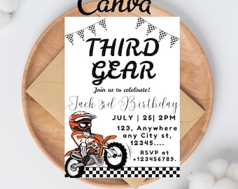 Bearbeitbare Geburtstagseinladung für Jungen, 3. Geburtstagsparty einladen, Dirt Bike Geburtstag einladen, Racing Geburtstagseinladung, Jungen Geburtstag