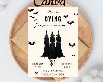 Vintage Halloween Invitation Template, Halloween Invite, Printable Halloween Party for Adults, Editable Instant, Digital Download, Canva
