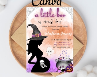 Invitación para baby shower de "A Little Boo is Almost Beginning", plantilla editable de Halloween, descarga digital de un lindo fantasma, invitación de "A Little Boo", imprimible