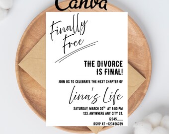 DIY Editable Modern Divorce Party Invite | Surprise Party Invite Simple | 5x7 Party Invite Adult | White | INSTANT Edit with Canva