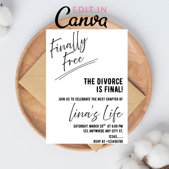 DIY Editable Modern Divorce Party Invite | Surprise Party Invite Simple | 5x7 Party Invite Adult | White | INSTANT Edit with Canva