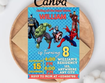 Editable Superheroes Birthday Invitation, Superhero Birthday Invite, Printable Avengers Superhero Invitation Card, Avengers Birthday Party