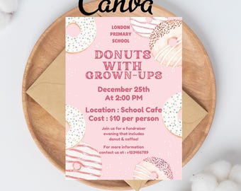 Editable Donut Birthday Invitation, Donut Birthday Invite, Donut Party Invitation, Sweet Celebration, birthday invitation, Canva Editable