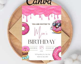 Donut Birthday Invitation Editable Donut Party Invite Template Girl Boy Bday Invite Printable Instant Digital Download EDITABLE