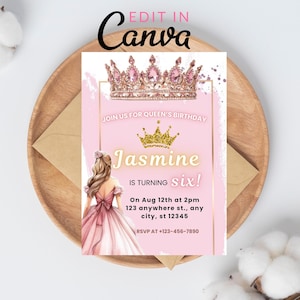 Princess Crown Birthday Invitation, EDITABLE Royal Princess Party Invite Template, Pink Fairytale Royal Celebration, Girl Birthday,
