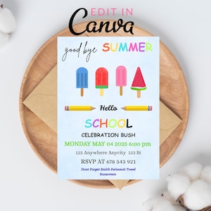 Goodbye Summer Hello School Invitation End of Summer Party Invite Sun Beach Swim Pool Back to School Bash Splish Splash EDITABLE