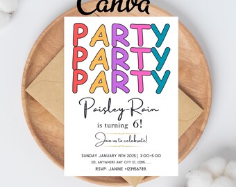 Bright Party Party Birthday Invite | Birthday Invitation | Modern Birthday Invite | Customizable and Printable | Digital | Rainbow