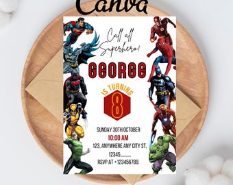 Editable Superheroes Birthday Invitation, Superhero Birthday Invite, Printable Avengers Superhero Invitation Card, Avengers Birthday Party