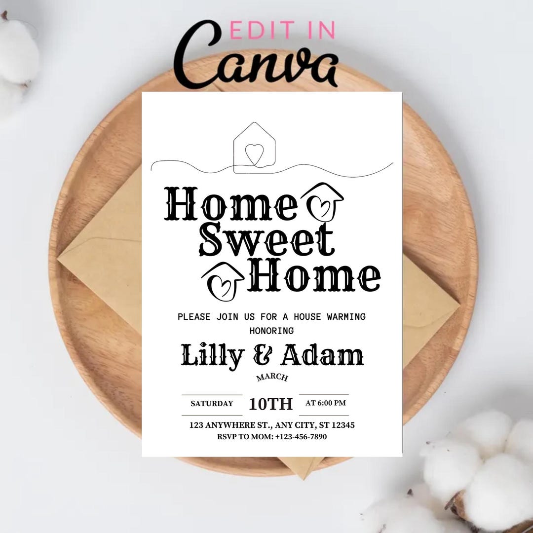 Editable Modern Minimalist Housewarming Invitation Canva Template, New ...
