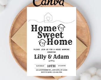 Editable Modern Minimalist Housewarming Invitation Canva Template, New Home Party Invite Card, Home Sweet Home Digital Invite