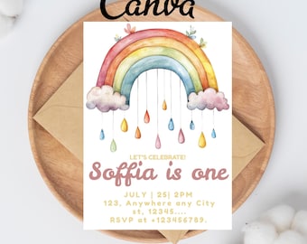 Editable Rainbow Birthday Invitation Girl Rainbow Birthday Invitation Rainbow Birthday Party Invite Colorful Birthday Invitation