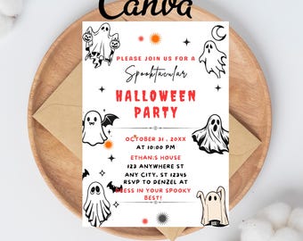 Minimalist Halloween Party Invite Template Spiderweb Costume Party Invitation Editable Simple Web Theme Printable