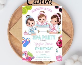Spa Party Birthday Invitation, Pamper Party Birthday Invite, Spa Day, Glam Party Birthday, Spa Girls Birthday Invitation, Canva Template