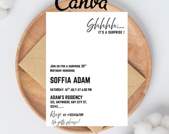 Shhh Surprise Birthday Party Invitation Template, It's A Surprise Birthday Party Invite Template