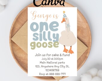 One Silly Goose Birthday Invitation Template | DIY One Silly Goose 1st Birthday Printable | Instant Download 1st Birthday Invitation | Canva