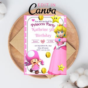 Invitation d'anniversaire Super Mario aquarelle, invitation d'anniversaire garçon fille Nitendo de tout âge, Invitation de jeu Mario Bross moderne modifiable CANVA