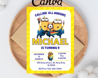 Minions Birthday Invitation | Editable 5x7 Digital Download | Minion Party Invite for Boys & Girls | Minion Invite | Minion Bday Invite