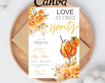Love at First Spritz Bridal Shower Invitation, Aperol Spritz Bridal Shower Invite, Citrus Bridal Brunch, Orange Bridal Shower Bright Florals
