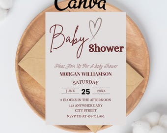 Minimalist Baby Shower Invitation Classic Boy Girl Gender Neutral Modern Baby Shower Editable Invite Minimal Beige Digital Template