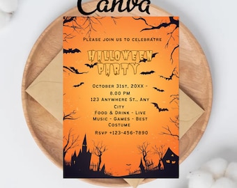 Editable halloween invitation party Editable party invitation template Halloween party invite spooky kids costume party canva template