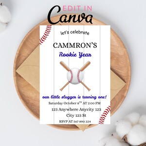 Baseball First Birthday Invitation, Rookie of the Year Invite Template, Rookie of the Year 1st Birthday, Boys Sports First Birthday Invite