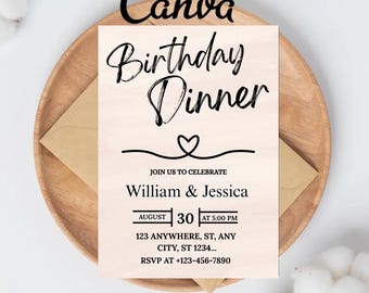 Birthday Dinner Invitation, Editable Birthday Dinner Digital Invite, Dinner Invitation Template, Minimal Birthday Invite, Any Age Invite