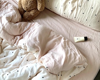 Minimalist Polka Dot Bedding Set, Pink Cream Duvet Cover Set, Soft Aesthetic Bedding, Cozy Neutral Bed Set, Simple Modern Bedding