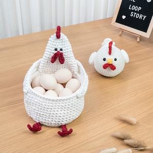 Huhn Häkelanleitung Amigurumi Huhn Korb Muster Osterei Korb einfach Anfänger Plushie Kuscheltier Spielzeug Home-Deko Mini Huhn