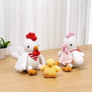 Häkelanleitung für Hühner, Hahnen- und Küken-Sets, Amigurumi-Hühnerfamilie, Häkelgeschenk für Hühnerliebhaber, Plüschtier vom Bauernhof