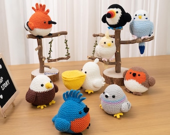 Bird Crochet Pattern 9in1 Amigurumi Bird Plush Pigeon Parrot Budgie Cockatiel Red Robin Pelican Bald Eagle Toucan Hoopoe Blue Crowned Pigeon