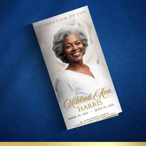 17x11 White Funeral Program Trifold | In Loving Memory Obituary Program | Memorial Program | Celebration of Life | Canva Funeral Template