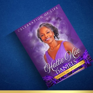 8.5x11 Purple Funeral Program (8 pages) In Loving Memory Obituary Program | Memorial Program | Celebration of Life | Canva Funeral Template