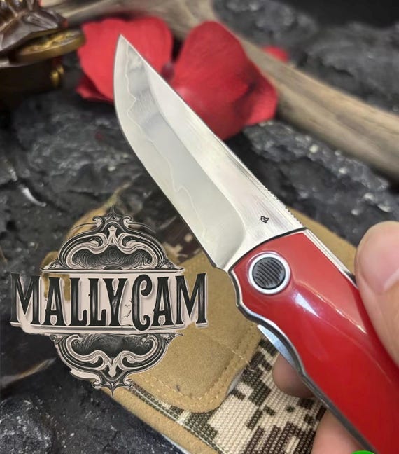 Forged Handmade MallyCam EDC frame lock, red resin handles & D2 Hrc 55-60 steel blade