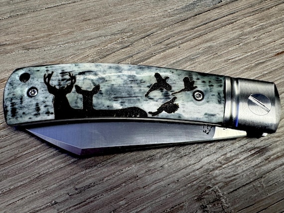 Handmade deer & pheasant D2 Pocket Knife