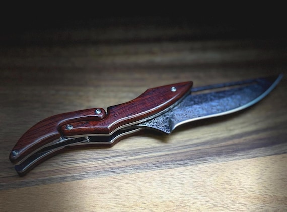 Handmade Damascus VG-10 Pocket Knife, Bochen BOW sliding handles