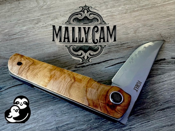 Forged Handmade MallyCam EDC frame lock, burl wood handle, VG Max steel