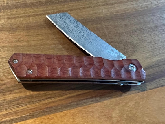 Handmade Jakob's EDC flipper Knife, Natural Red Wood Handle