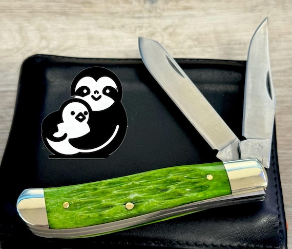 Forged Handmade Jakob’s Medium trapper, Green Apple  Bone,Length Closed: 3 1/4 Inches