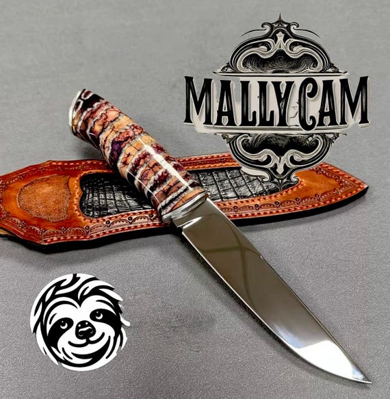 Handmade forged Drop point fixed blade, fossilized handle M390 steel knife.