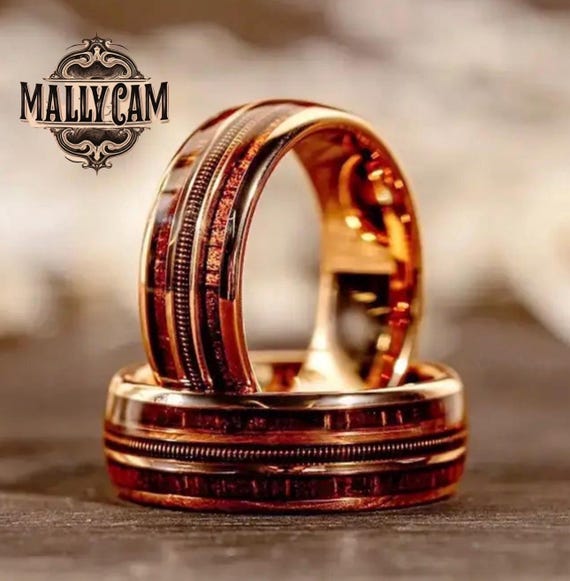 MallyCam Wedding Band, Kentucky Bourbon Barrel Inlay, Stainless Steel Ring