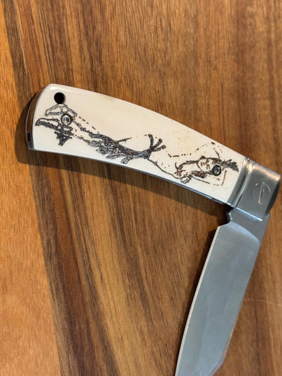 Handmade Jakob's Bone Scrimshaw Pocketknife D2