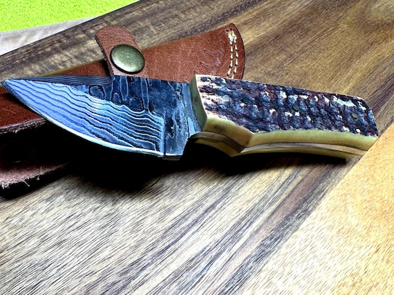 Handmade Jakob's Forged Damascus Steel Skinner Knife with Leather Sheath