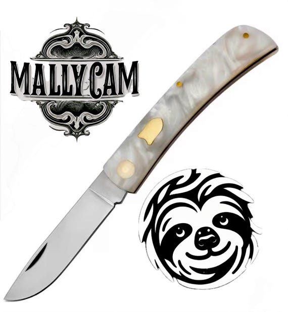 Handmade Jakob’s sod buster,  stainless steel Folding Knife, resin scales with brass inlay