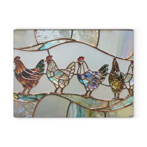 Tabla de cortar de vidrio templado con diseño de pollo / Bandeja para embutidos / Estilo rústico / Regalo para anfitriona / Decoración de cocina campestre / NO es vitral auténtico imagen 9