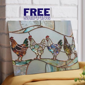 Tabla de cortar de vidrio templado con diseño de pollo / Bandeja para embutidos / Estilo rústico / Regalo para anfitriona / Decoración de cocina campestre / NO es vitral auténtico imagen 1