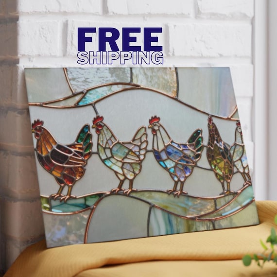 Chicken Tempered Glass Cutting Board | Charcuterie Tray | Farmhouse | Hostess Gift | Country Kitchen Decor | NOT Real Stained-Glass