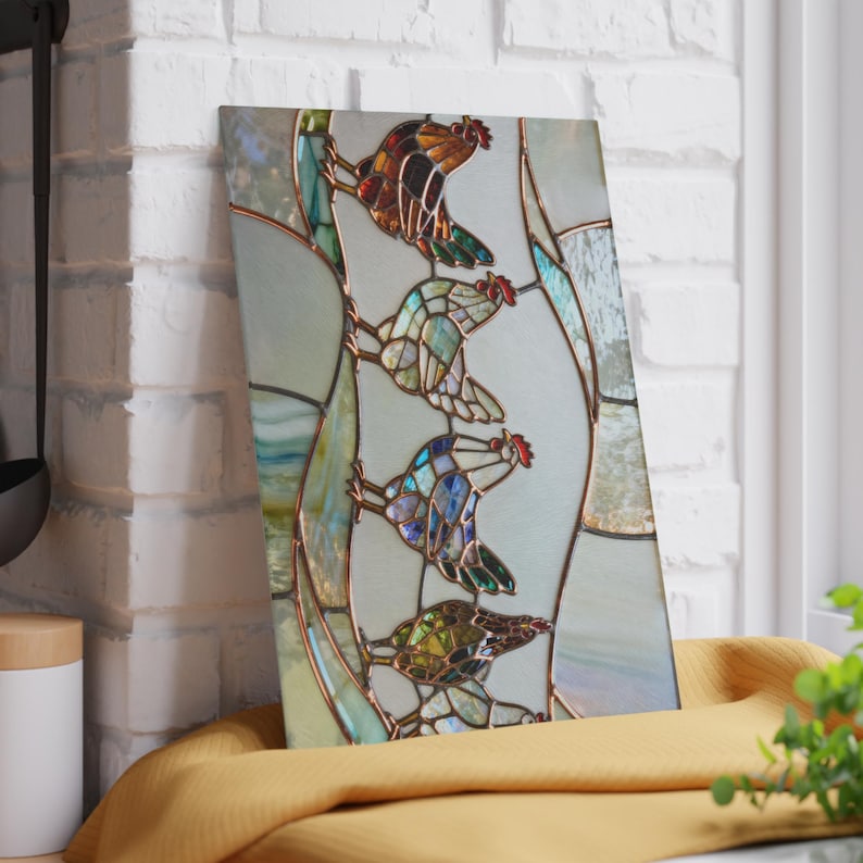 Tabla de cortar de vidrio templado con diseño de pollo / Bandeja para embutidos / Estilo rústico / Regalo para anfitriona / Decoración de cocina campestre / NO es vitral auténtico imagen 7