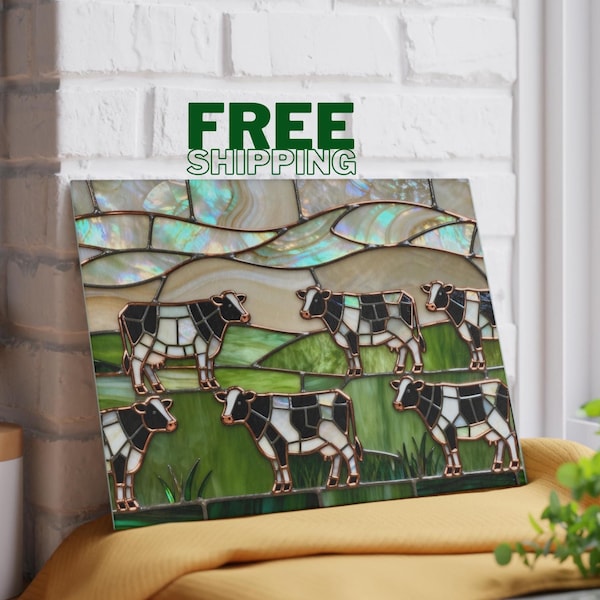 Cow Tempered Glass Cutting Board | Charcuterie Tray | Modern Farmhouse | Housewarming Hostess Gift | Country | NOT Real Stained-Glass