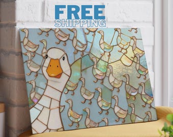 Tabla de cortar de vidrio templado Silly Goose / Bandeja para embutidos / Estilo rústico moderno / Regalo para anfitriona de inauguración de casa / Gansos campestres